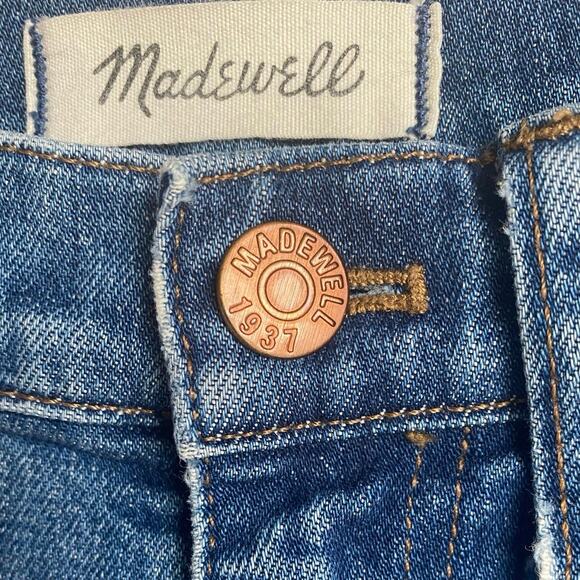 MADEWELL Straight Crop High Rise‎ Whiskered Distressed Jeans Roger Wash Size 25 - Picture 5 of 10